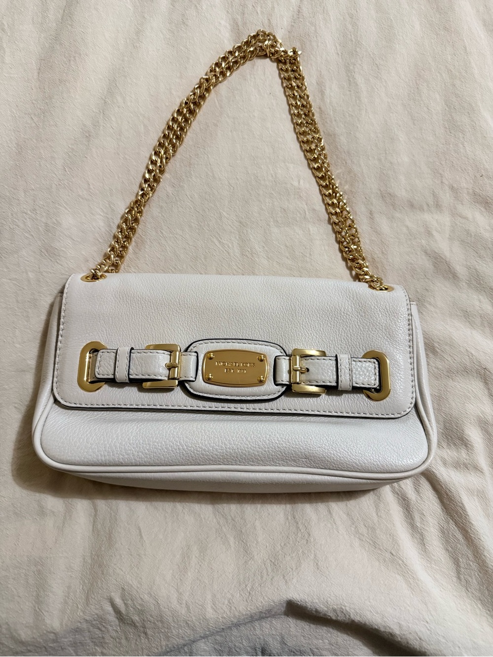 Michael Kors Leather Shoulder Flap Bag Vanilla